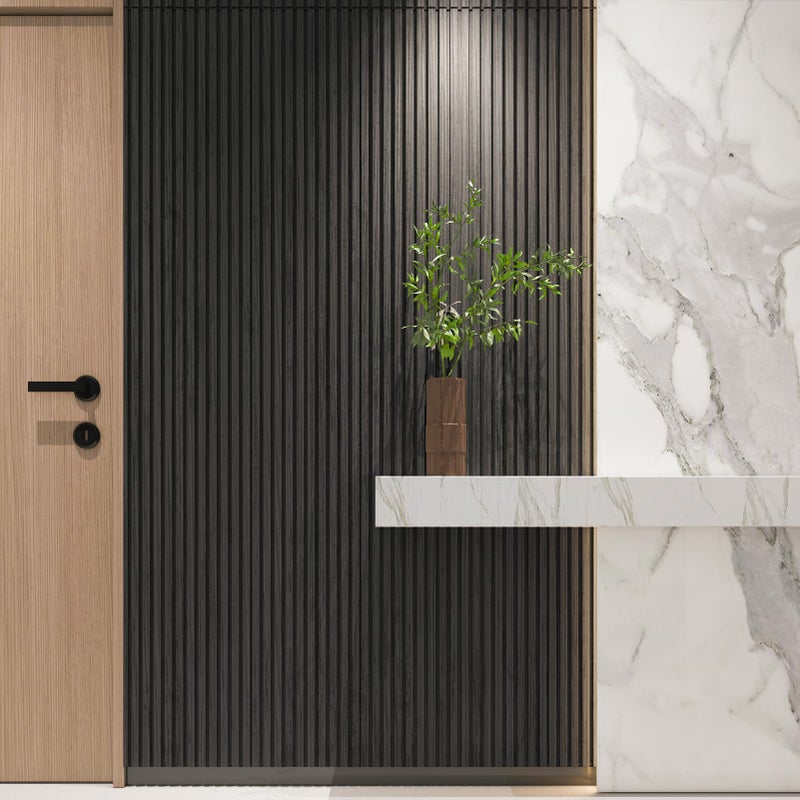 Art3d Slat Wood Wall Paneling for Interior and Ceiling Decoration - Pack of 4pcs + 1pc End-Trim, Size 108 x 5.7in.- Black - Image 3