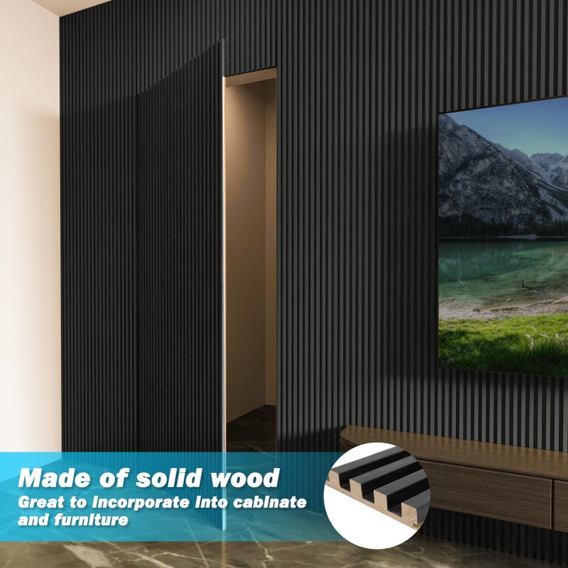Art3d Slat Wood Wall Paneling for Interior and Ceiling Decoration - Pack of 4pcs + 1pc End-Trim, Size 108 x 5.7in.- Black - Image 2