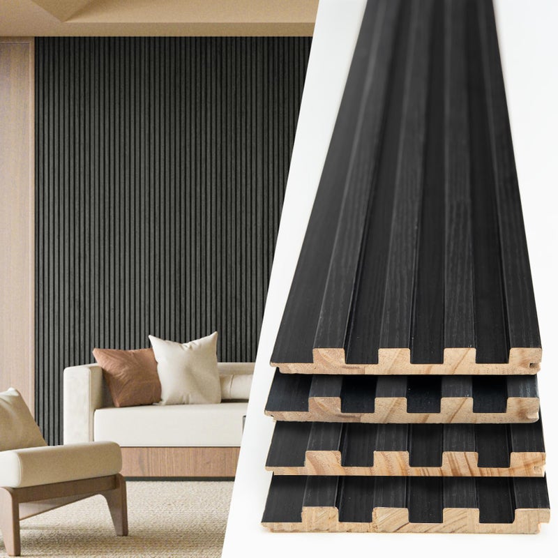Art3d Slat Wood Wall Paneling for Interior and Ceiling Decoration - Pack of 4pcs + 1pc End-Trim, Size 108 x 5.7in.- Black - Image 1