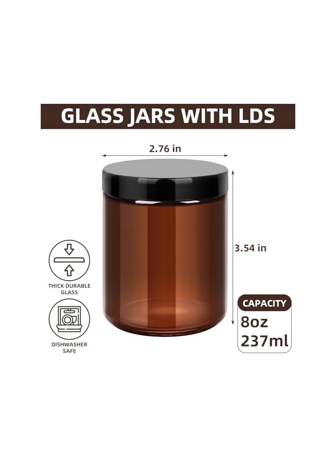 The Bros 6Pack 8oz amber Round Glass Pot Jars, Empty Jars with Lids, Refillable Cosmetic Containers, Travel Jars for Lotion, Cream, Slime, Cosmeti - Includes extra lid and label - Image 3