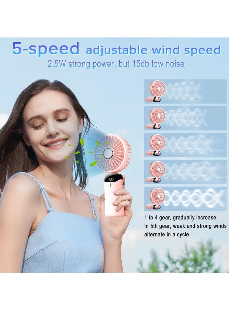 micro speed Portable Foldable Mini Handheld Fan with 5 Speeds, Digital Display, USB Rechargeable, 90° Rotation, Strong Wind, Instant Cooling - Image 3