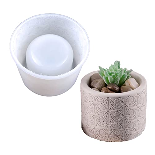 Anktily Round Vintage Pattern Flower Pot Silicone Mold Concrete Succulent Planter Vase Mold Candle Pen Holder Plaster Epoxy Resin Cement Clay Mould 