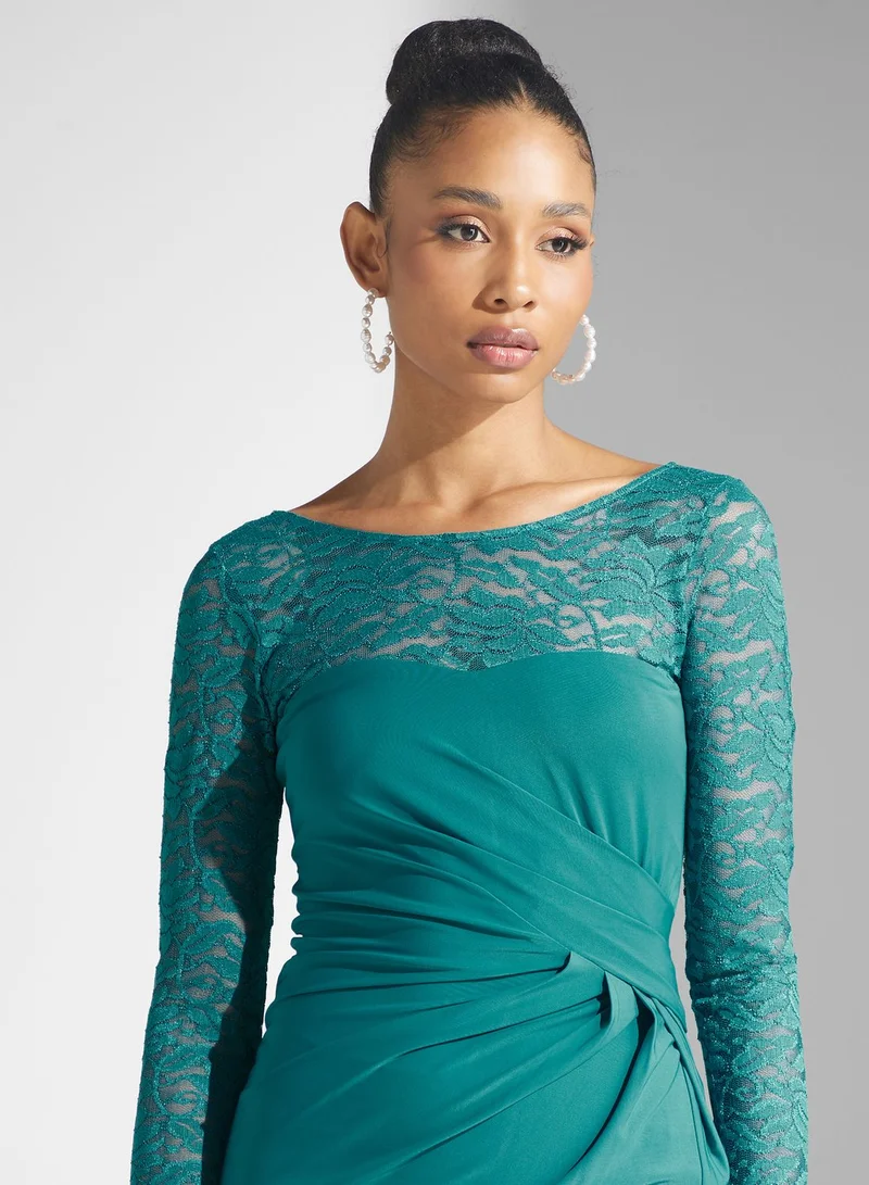 Golden Apple Broidered Twist Side Slit Dress