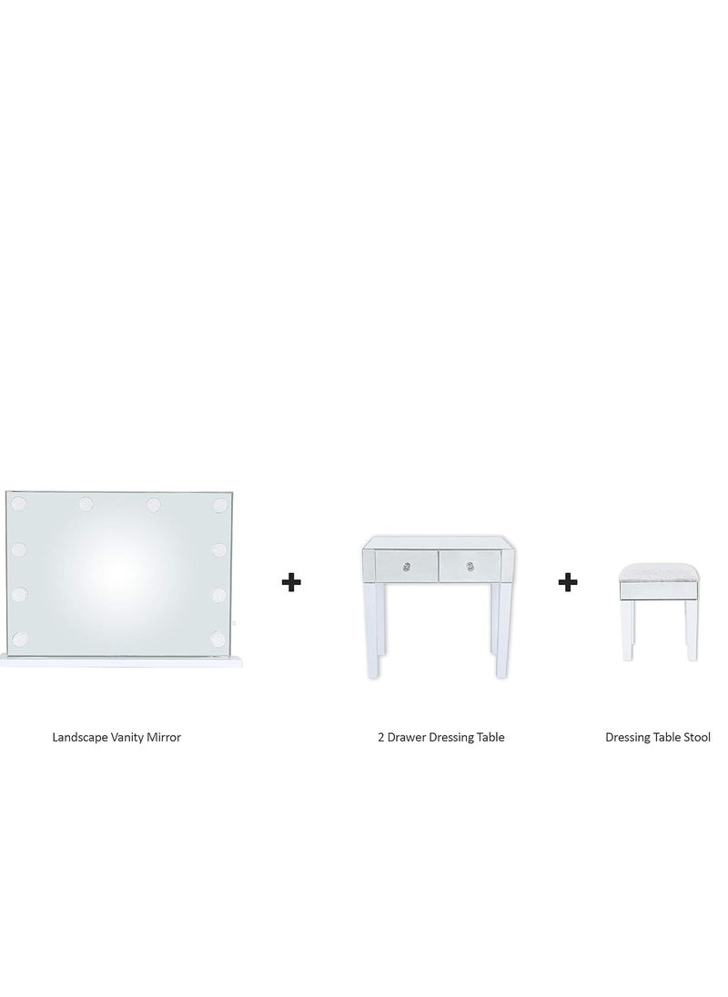 VANITY LIVING VANITY LIVING Dressing Table Set, Hollywood Mirror with 10 Dimmable LED Makeup Lights + 2 Drawers Modern Mirrored Dressing Table and Stool for Bedroom Furniture  - Image 2