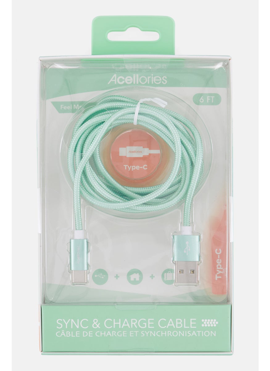 Acellories - 6ft C-Type Lightning Sync And Charge Cable, Light Green - Image 1