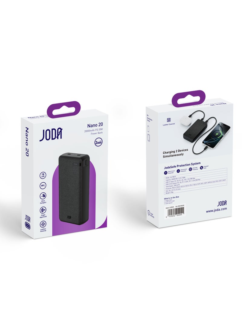 JODA Nano 20000mAh Power Bank: PD 20W Fast Charging with Dual Ports (USB-C & USB-A) – Ultra-Slim Portable Charger for iPhone 15/14, Samsung Galaxy, iPad, & More – Never Run Out of Power - Image 2