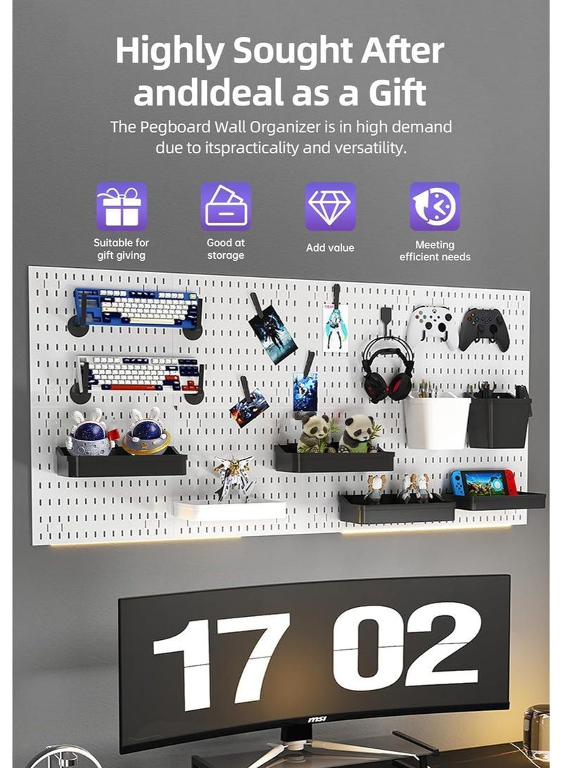 VUCATIN 4Pcs Pegboard Wall Organizer (11"*16") for Wall Garage Utility Tools Pegboard Storage System for Workbench Shop Shed Modular Peg Board Organizer Board Kit for Pegboard Hooks (White)  - Image 5