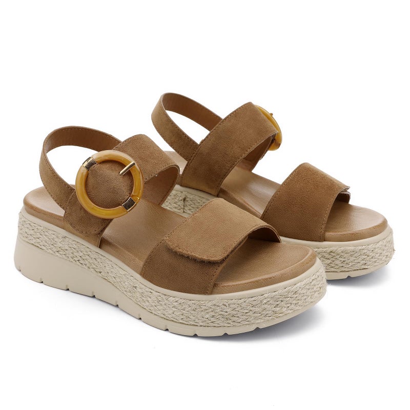 UBFEN Womens Espadrille Platform Sandals Low Wedge Heel - Orthopedic Arch Support, Cushion Insole, Comfortable Dressy Buckle Sandals for Walking and Vacation A Brown Size US 9 - Image 3