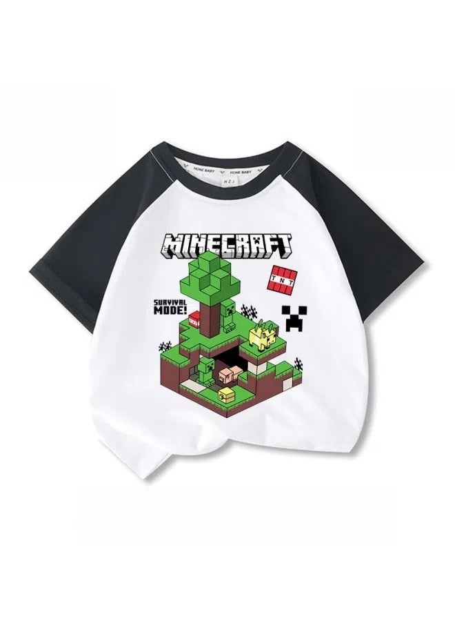 عام ماين كرافت ملابس الأطفال الأولاد قصيرة الأكمام تي شيرت الصيف 2025 الفتيان بارد نصف الأكمام الأطفال الصيف قمم - Image 1