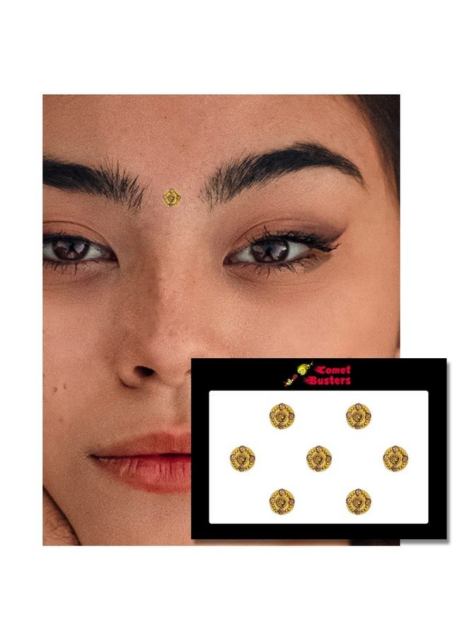 Comet Busters Beautiful Golden Bridal Round Bindi With Stone Work (9mm) (BIN1663) - Image 2