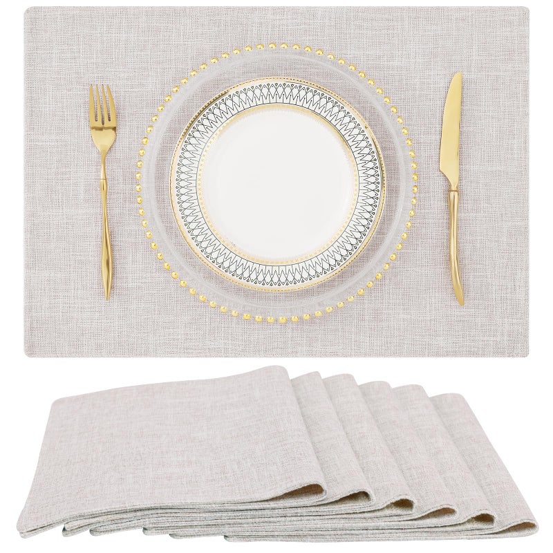 homing Neutral Beige Cloth Placemats Set of 6  Cotton Linen Blend Washable Farmhouse Dining Table Mats for Indoors  Outdoors Easy to Clean 13 x 19 Inch