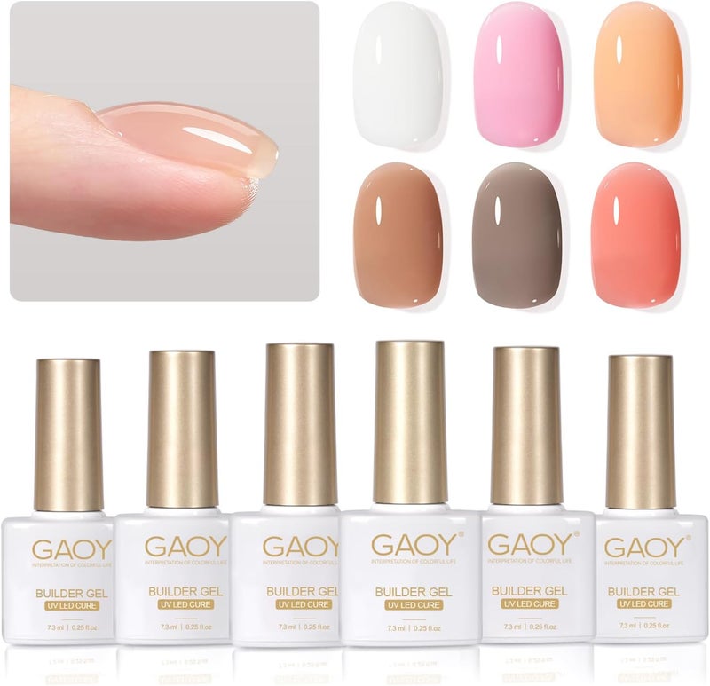 Processed natural substance GAOY - 6 Colors Builder Gel Nail Builder Gel Set, Nude Pink and Milky White Jelly Nail Strengthener Soak Off Nail Extension Wide range expanded design - Image 1