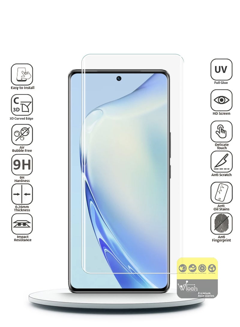 Wtech Vivo V27 / V29 Lite 5G 2023 Premium Curved Edges UV Full Glue Full Cover Tempered Glass Screen Protector (MSGUCN) - Clear/Black - Image 2