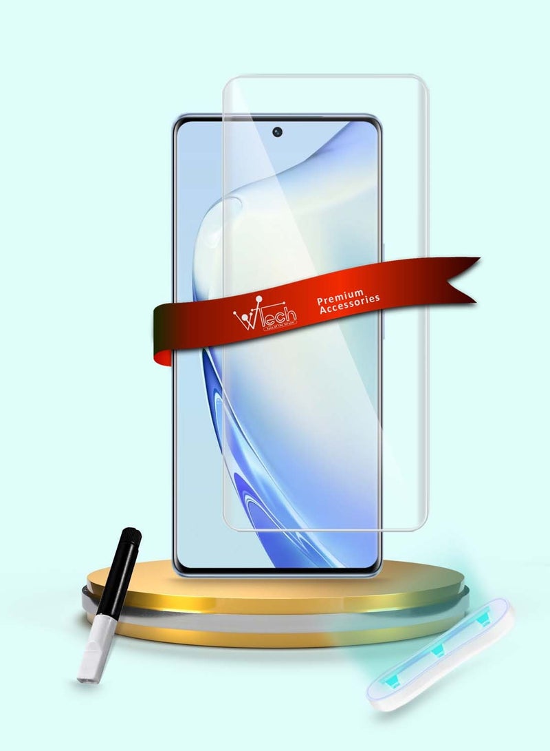 Wtech Vivo V27 / V29 Lite 5G 2023 Premium Curved Edges UV Full Glue Full Cover Tempered Glass Screen Protector (MSGUCN) - Clear/Black - Image 1