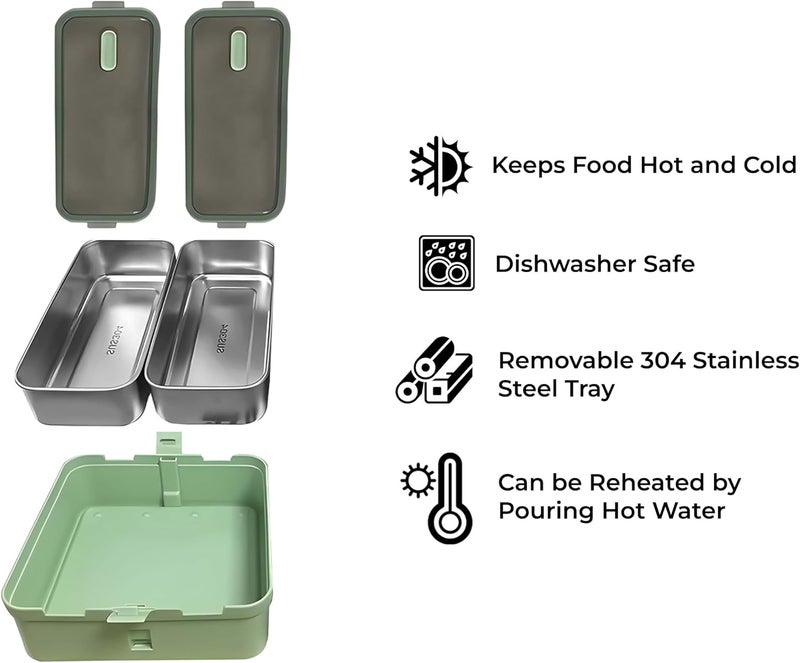 BrainGiggles Stainless Steel Lunch Box with 2 Compartments and Handle - BPA Free, Leak Proof Bento for Adults, Kids - Tiffin for Office, School (Green) - Image 5