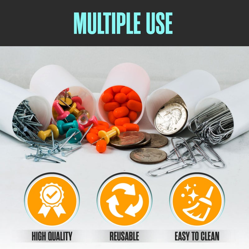 Houseables Film Canisters with Caps, Film Canisters, 35mm Case, Containers with Lids, Cannister for Rockets, Empty Camera Reel Holder, Coin Storage, White, Plastic, Bottle, 8oz, 2"Hx1"W, 60 Pack, Bulk - Image 5