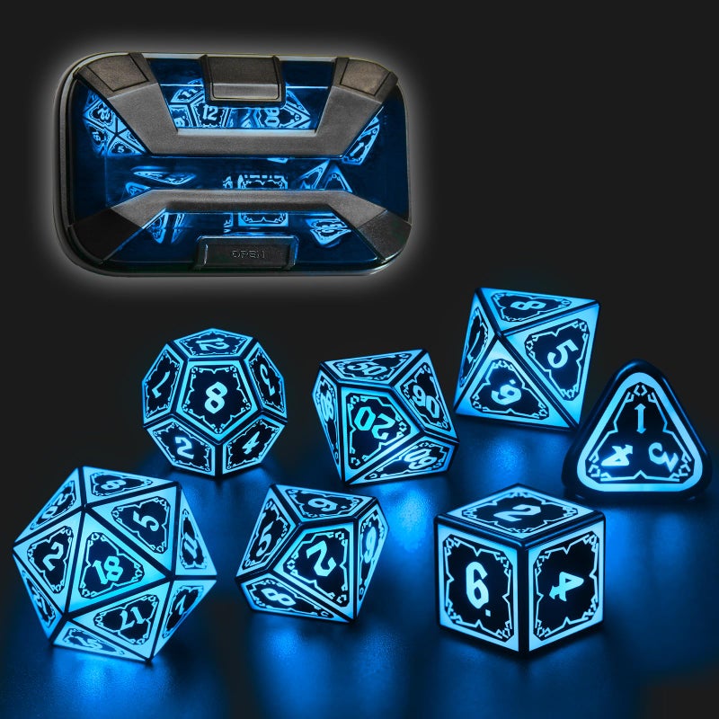 FONVGOGO Light up DND Dice Set RechargeableCool LED D and D Dice 7pcs with Charging Box Polyhedral Dungeons and Dragons RPG Dice Set for Role Playing Table Game Astral Shard Blue - Image 3