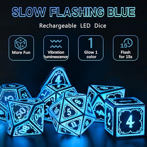 FONVGOGO Light up DND Dice Set RechargeableCool LED D and D Dice 7pcs with Charging Box Polyhedral Dungeons and Dragons RPG Dice Set for Role Playing Table Game Astral Shard Blue - Image 5