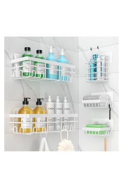 Shower Caddy 5 Pack, Adhesive Shower Organizer with Soap Dishes & Toothbrush Holder & 20 Hooks, Large Rustproof Stainless Steel Bathroom Shower Shelf for Inside Shower Storage Decor