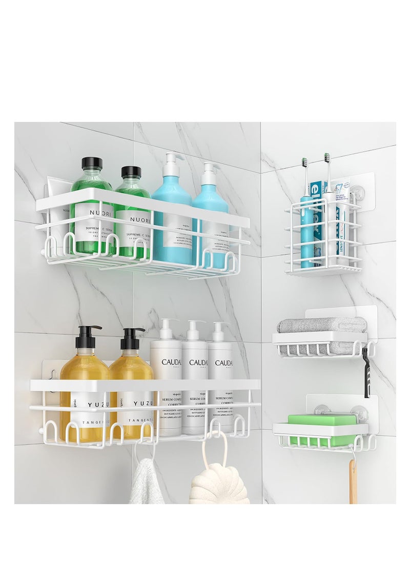 Generic - Shower Caddy 5 Pack, Adhesive Shower Organizer with Soap Dishes & Toothbrush Holder & 20 Hooks, Large Rustproof Stainless Steel Bathroom Shower Shelf for Inside Shower Storage Decor - Image 1