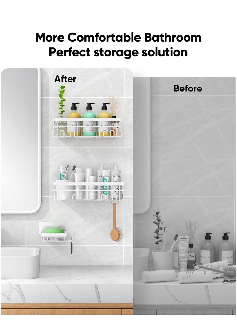 Generic - Shower Caddy 5 Pack, Adhesive Shower Organizer with Soap Dishes & Toothbrush Holder & 20 Hooks, Large Rustproof Stainless Steel Bathroom Shower Shelf for Inside Shower Storage Decor - Image 1