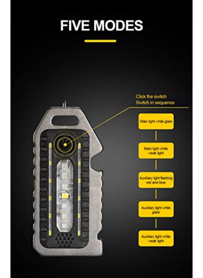 Small LED Torch, Super Bright Keyring Torch with 5 Lighting Modes Strong Light Red and Blue Flashing, USB Rechargeable Pocket Flashlight Mini Torch EDC Multitool, Waterproof - Image 3