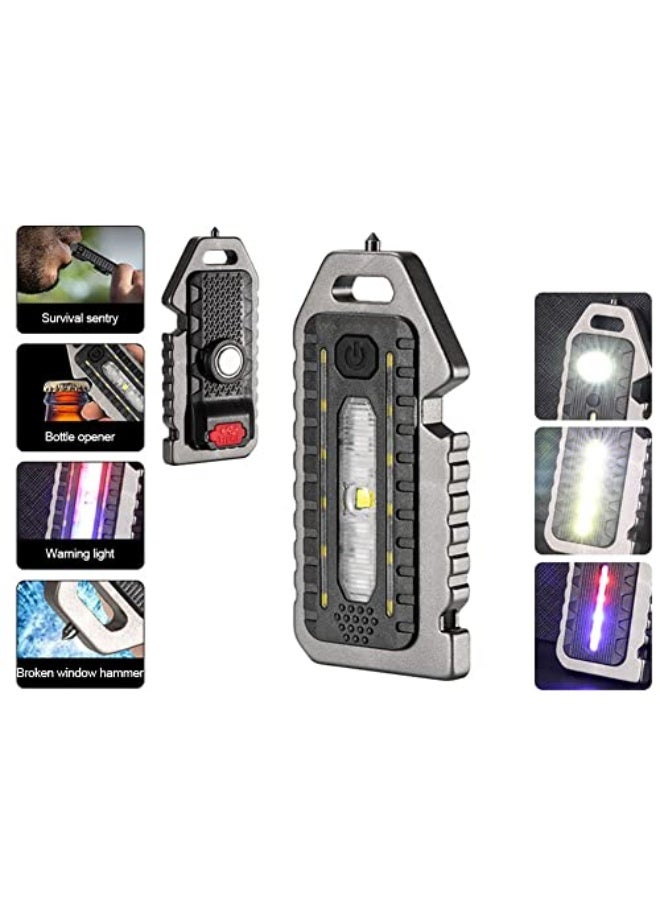 Small LED Torch, Super Bright Keyring Torch with 5 Lighting Modes Strong Light Red and Blue Flashing, USB Rechargeable Pocket Flashlight Mini Torch EDC Multitool, Waterproof - Image 2