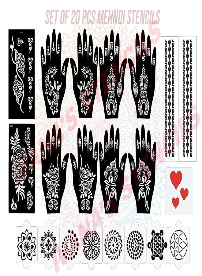 Ivana's Set of 20 Pcs Combo Pack, Reusable Mehindi Stencil Paper Full Handfor Both Hands, Easy to Use, Best for Girls, Women, Kids & Teen| New Mehandi Stencils Design Stickers, D-2320 - Image 1