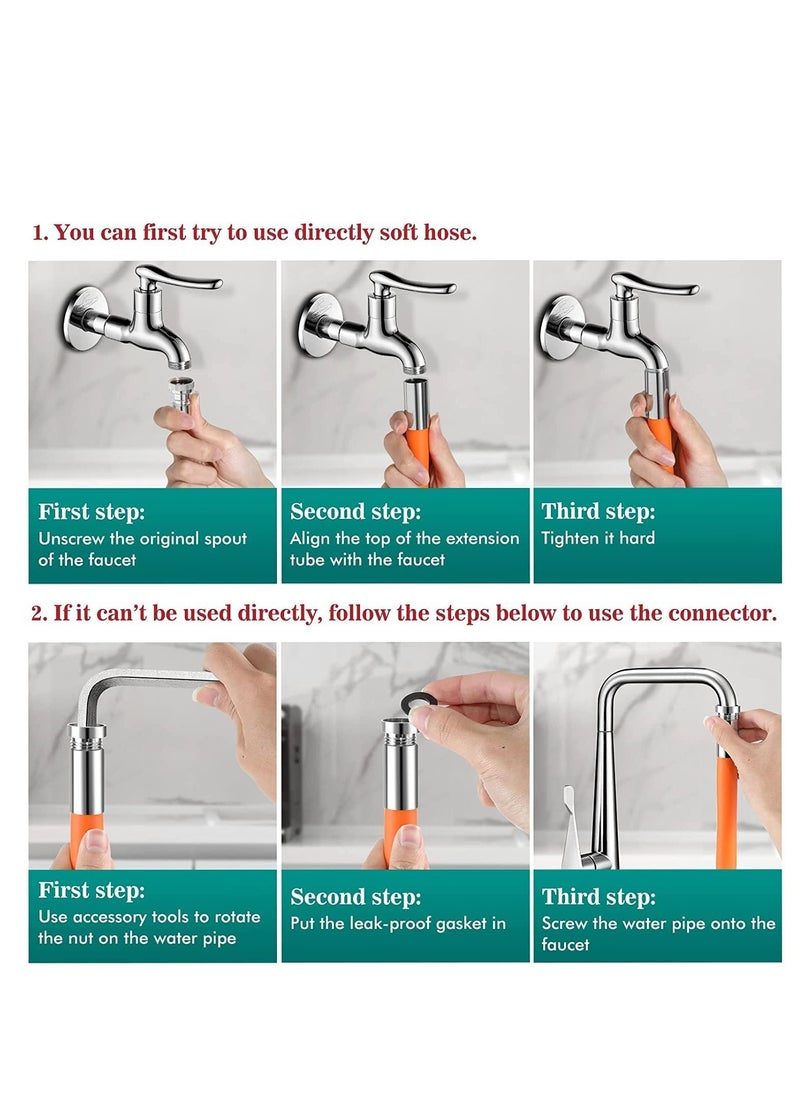 DMG TECH - DMG Faucet Extender Tube, 360° Free Bending, Fixation in Any Position, Universal Faucet Adapter, Splash-proof Foaming Faucet Hose Extension, for Kitchen Bathroom Garden - Image 1