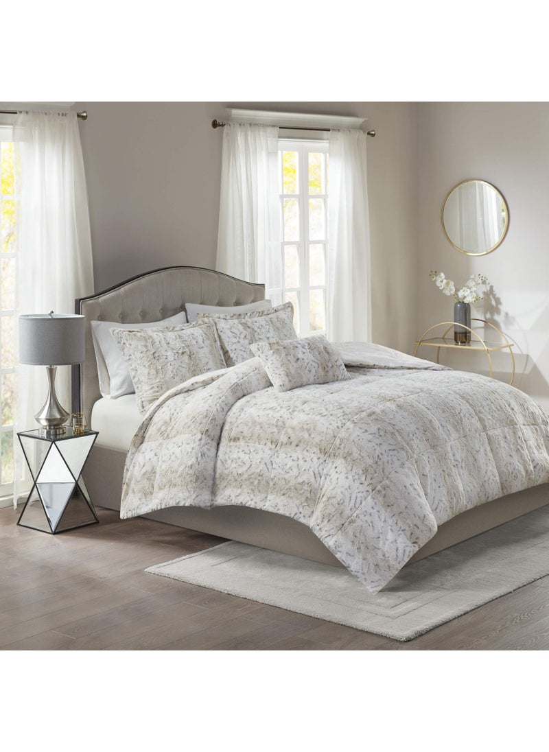madison park Madison Park Zuri Soft Plush Comforter Set Faux Fur Animal Stripes Design Faux Mink On The Reverse Modern All Season Bedding Set with Matching Sham King Snow Leopard 4 Piece 