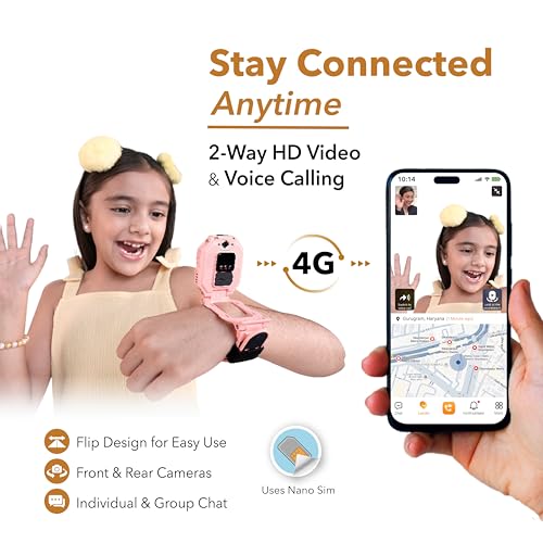 imoo Kids Watch Phone Z7 [4G Cellular + GPS + Health], 4G Smartwatch, HD Video & Voice Call, GPS Enabled with 14 Days Historical Track, Kids Emotion Detector, HeartRate, Body Temp., SPO2 (Pink) - Image 2
