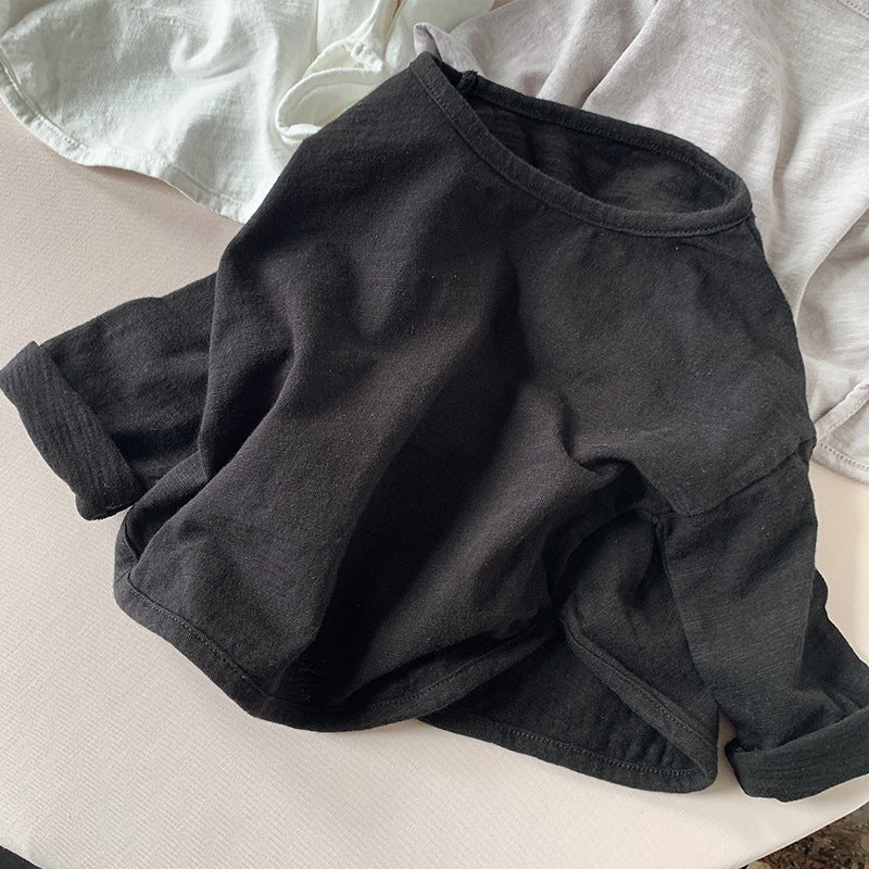 Children's Bamboo Cotton Long-sleeved T-shirt Spring and Autumn All-match Korean-style Pure Cotton Base Shirt Boys' and Girls' Baby Top Trendy Children's Wear - Image 1