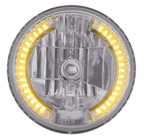 United Pacific 31378 7” Round Crystal Headlight w/34 Amber LED Position Light, Reinforced Aluminum Reflector, Anti-Vibration - Amber LED - ONE Unit - Image 1