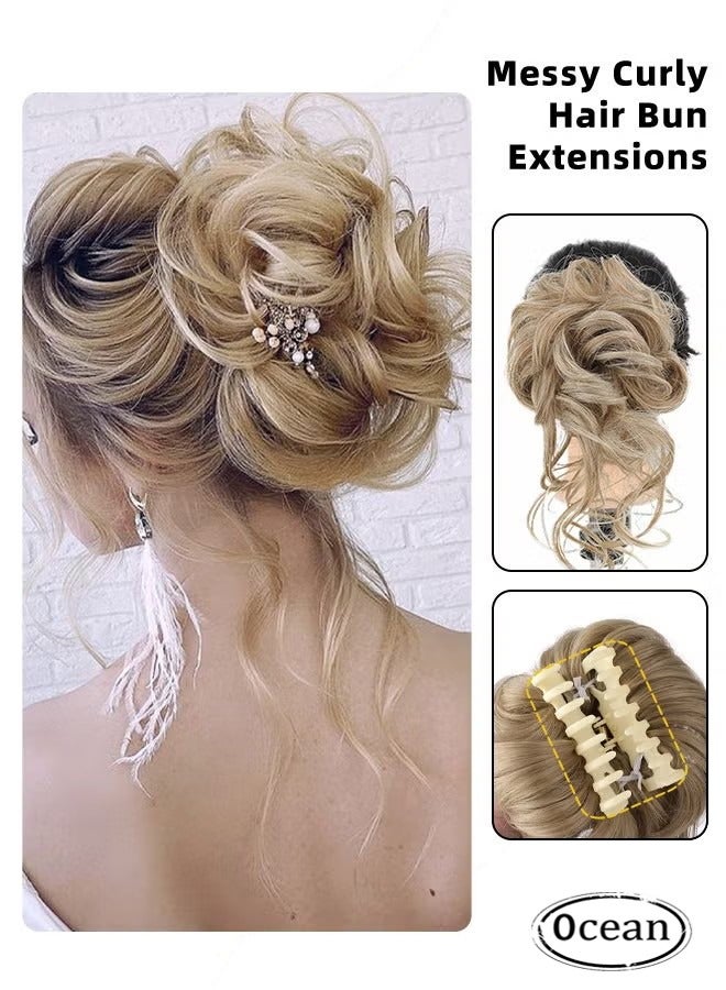 جي أس أشعث تجعيد الشعر التمديد ، متموج الاصطناعية تان ، مرونة عالية مخالب ، دونات الشعر المجعد شعر مستعار ، تناسب المرأة Updo السراويل الضيقة ، ضوء الكاكي - Image 1