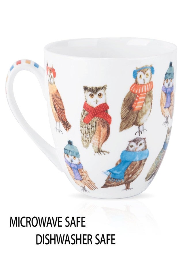MFoffice Cute Autumn Owls Coffee Mug, 20 oz Bone China Mugs with Charming Owls in Color Scarves and Hats, Perfect Brithday and Christmas Gift for Bird Enthusiasts, Designed in England by Harvest Green Studio - Image 4