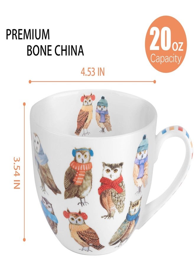 MFoffice Cute Autumn Owls Coffee Mug, 20 oz Bone China Mugs with Charming Owls in Color Scarves and Hats, Perfect Brithday and Christmas Gift for Bird Enthusiasts, Designed in England by Harvest Green Studio - Image 2