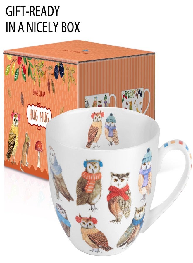 MFoffice Cute Autumn Owls Coffee Mug, 20 oz Bone China Mugs with Charming Owls in Color Scarves and Hats, Perfect Brithday and Christmas Gift for Bird Enthusiasts, Designed in England by Harvest Green Studio - Image 3