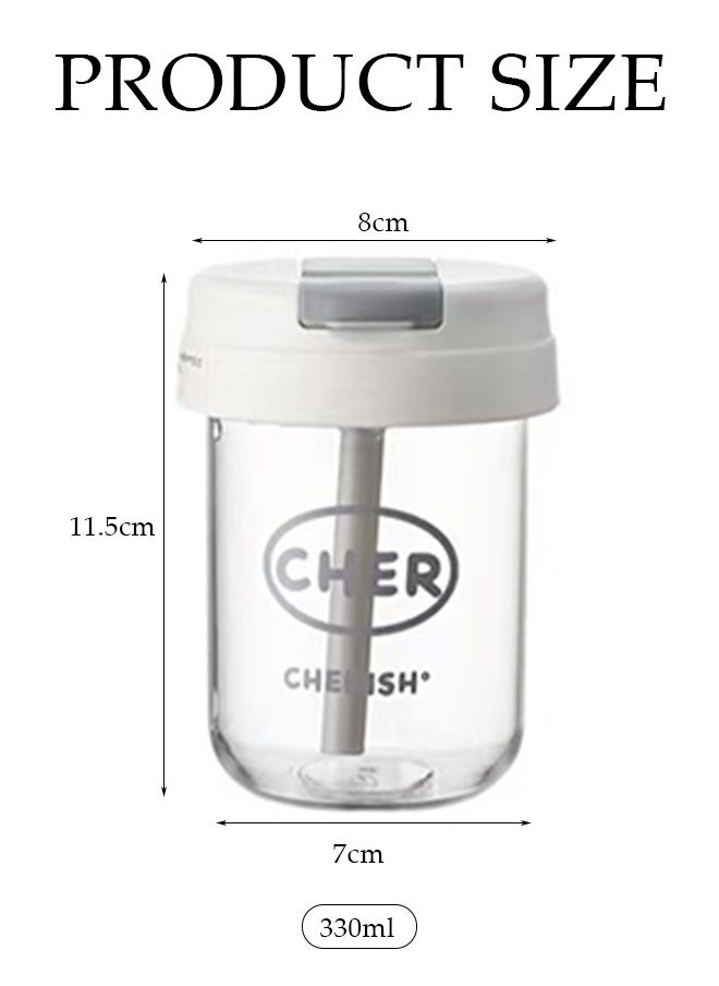 DUNISO Portable Sippy Cup, Plastic Drinking Cup, Leak Proof Cup With Lid And Straw, Suitable For Home, Office, Travel, 330ml  - Image 2