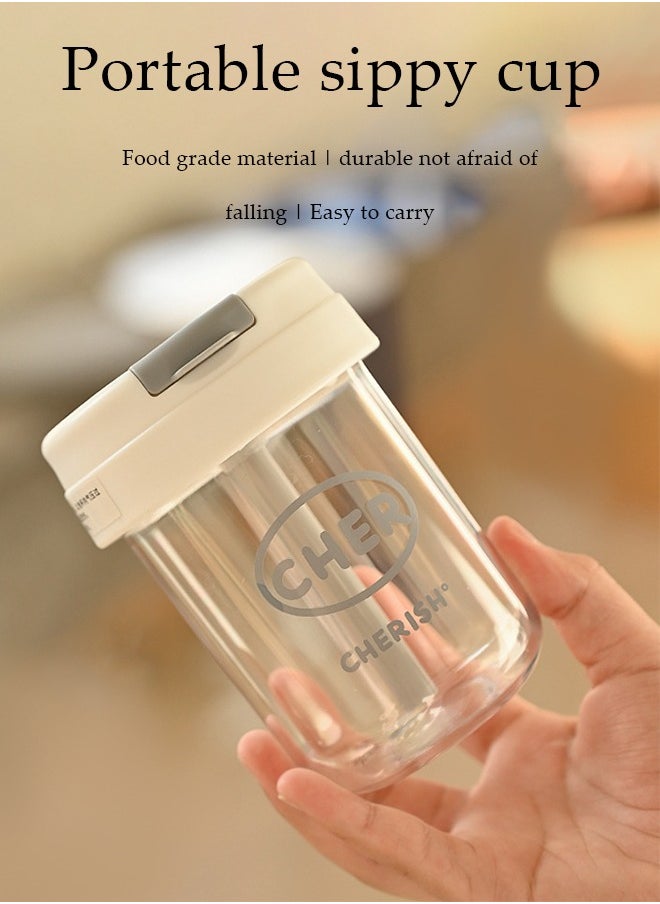 DUNISO - Portable Sippy Cup, Plastic Drinking Cup, Leak Proof Cup With Lid And Straw, Suitable For Home, Office, Travel, 330ml - Image 1