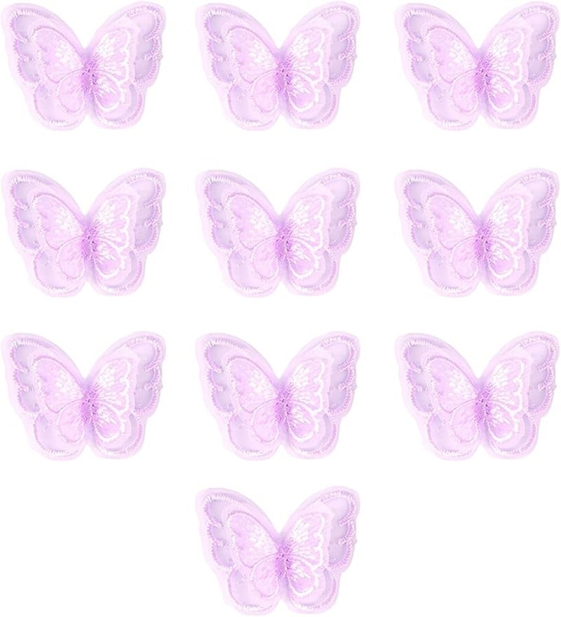 تطبيقات أورجانزا الفراشة الأرجوانية 10 قطع رقاعات مطرزة لأعمال الخياطة والحرف اليدوية وإكسسوارات الشعر - Image 1