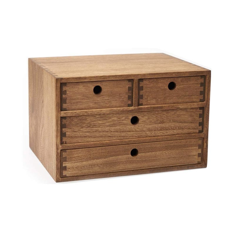 KIRIGEN Wood Desktop Organizers with Drawers Home Workspace Office Supplies Wooden Storage Box Shelf Case Hold Makeup Box with 4 Drawers Dark Brown