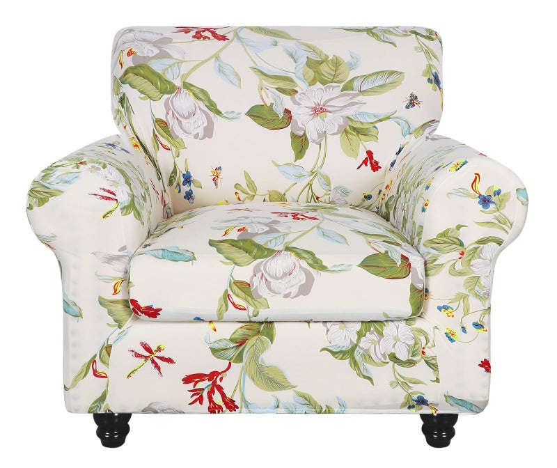 SearchI Stretch Sofa Cover Printed Couch Covers Floral Pattern 2 Piece Armchair Slipcover with Separate Chair Cushion Cover Washable Furniture Protector for Living RoomChair Spring Pattern - Image 2