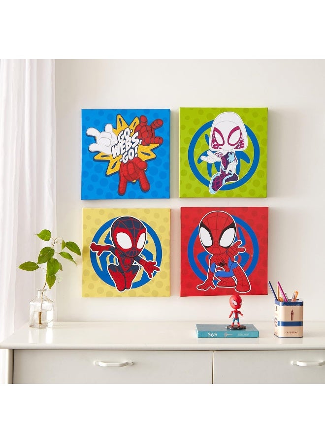 Idea Nuova Spidey and His Amazing Friends 4 Pack Square Canvas Wall Art Set, 11"x11" each for Bedroom - Image 1