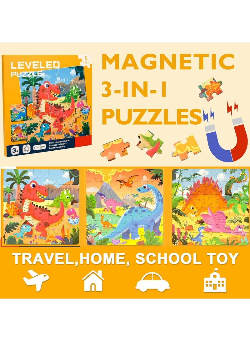 Magnetic Puzzles for Kids Ages 3-5, 3 in 1 Dinosaurs Magnetic Jigsaw Puzzle Book, Travel Puzzles Toys for Toddlers 3-8 Year (Dinosaur World) - Image 3