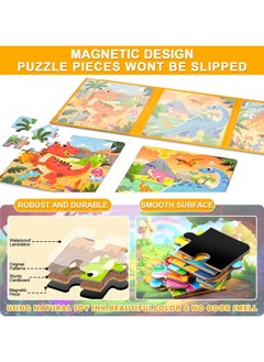 Generic Magnetic Puzzles for Kids Ages 3-5, 3 in 1 Dinosaurs Magnetic Jigsaw Puzzle Book, Travel Puzzles Toys for Toddlers 3-8 Year (Dinosaur World)  - Image 5