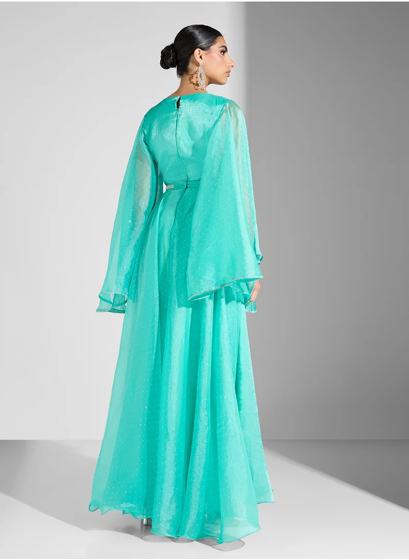 جولدن ابل BOW DECOR BELL SLEEVES MAXI DRESS