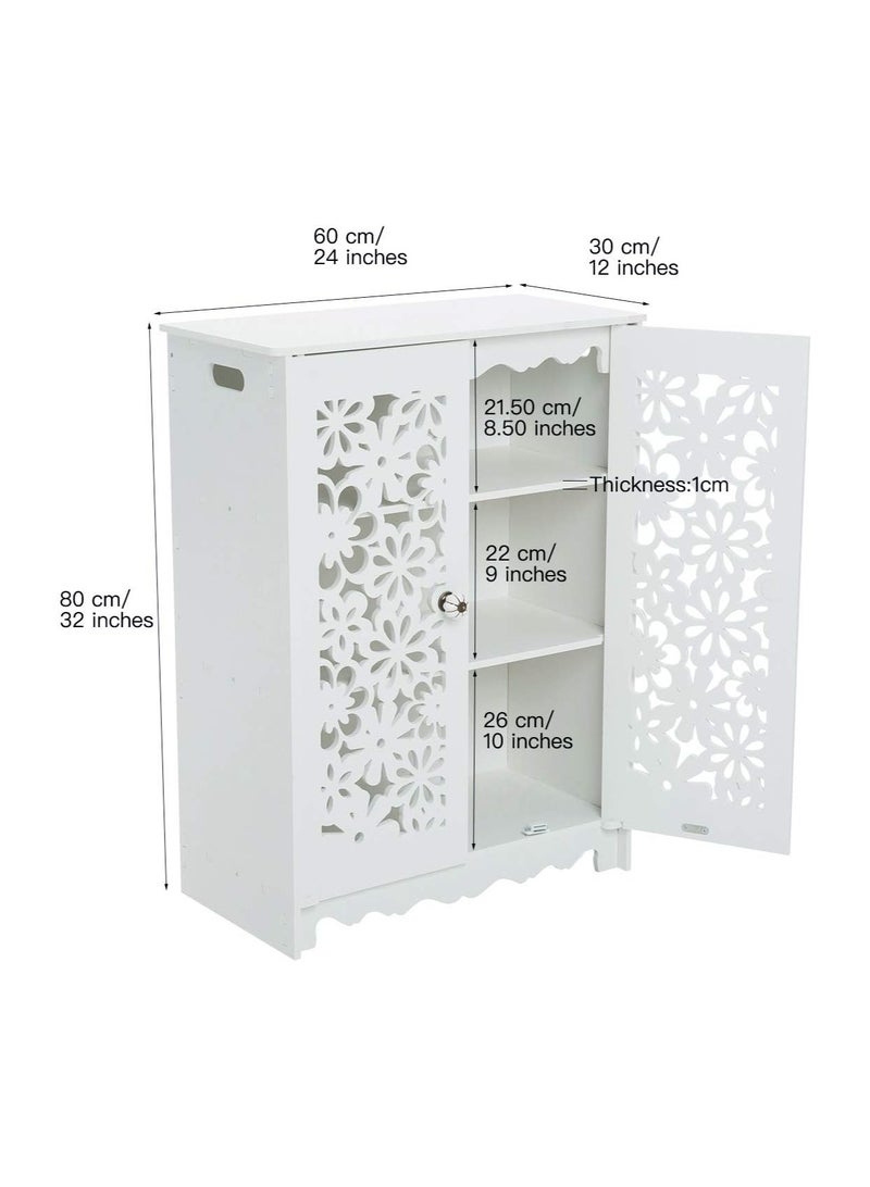 [80x60x30cm Extra Large]Waterproof Bathroom Cupboard Floor Standing Cabinet White Unit Storage Bathroom Furniture for Living Room Bedroom Kitchen Hallway Silm Shlef Cupboard with 2 doors