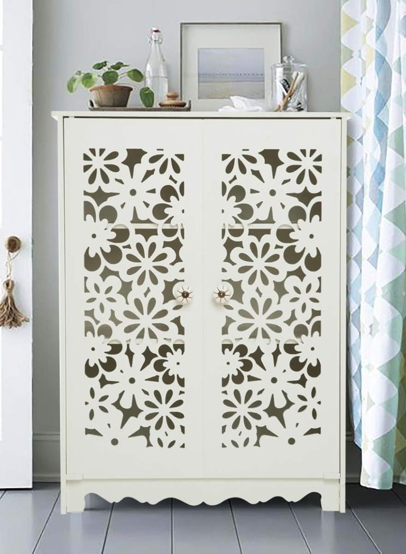 [80x60x30cm Extra Large]Waterproof Bathroom Cupboard Floor Standing Cabinet White Unit Storage Bathroom Furniture for Living Room Bedroom Kitchen Hallway Silm Shlef Cupboard with 2 doors