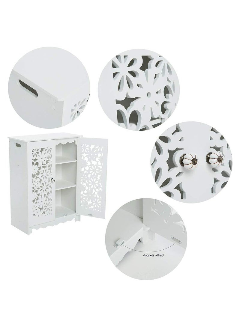 [80x60x30cm Extra Large]Waterproof Bathroom Cupboard Floor Standing Cabinet White Unit Storage Bathroom Furniture for Living Room Bedroom Kitchen Hallway Silm Shlef Cupboard with 2 doors