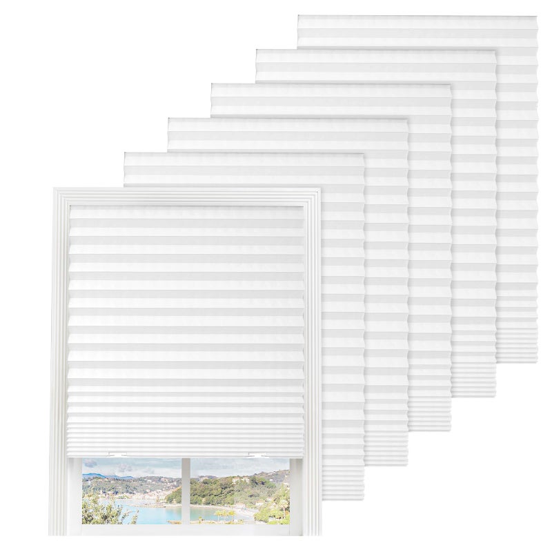 Touri 6 Packs Pleated Blackout Blinds, Temporary Blinds for Indoor Windows, Light Filtering Paper Shade, Easy to Cut and Install, 36" W x 72" L, White, Black Out Window Cover with 12 Clips - Image 1